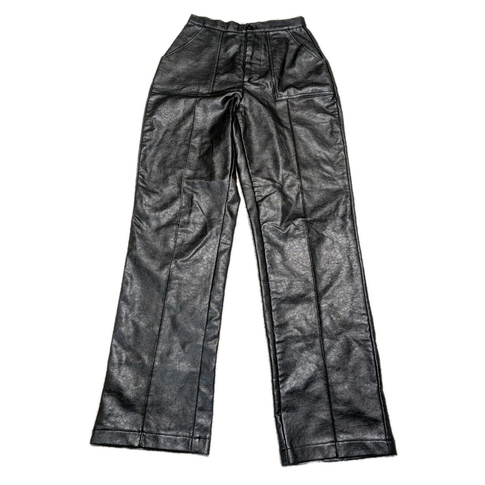 Princess Polly Braden Black Faux Leather‎  Leg Pants Stretch Womens Size 0